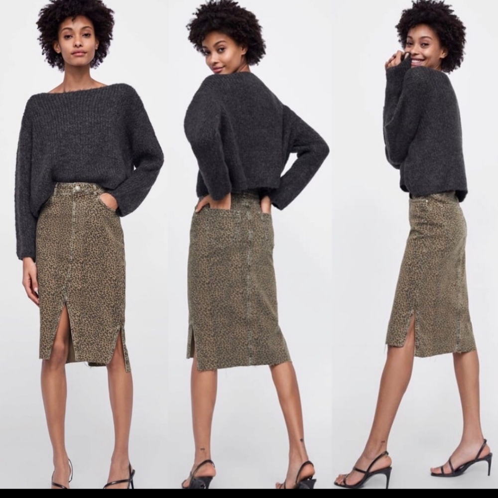 Zara xsmall cheetah print denim midi skirt used great condition